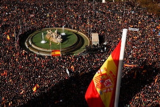 People protest against the government of Spanish Prime Minister Pedro Sanchez in Madrid