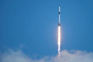 A SpaceX Falcon 9 rocket with the Dragon capsule launches from Pad-39A on the Crew-5 mission to carry four crew members to the International Space Station from NASA's Kennedy Space Center