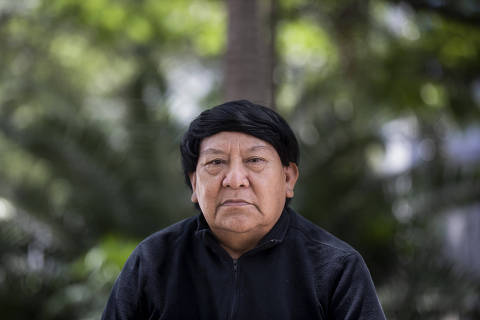 SÃO PAULO - SP - BRASIL - 26.01.2023 - 13h00: DAVI KOPENAWA. Retrato do escritor e líder indigena Davi Kopenawa Yanomami. (Foto: Adriano Vizoni/Folhapress, COTIDIANO) *** EXCLUSIVO FSP ***