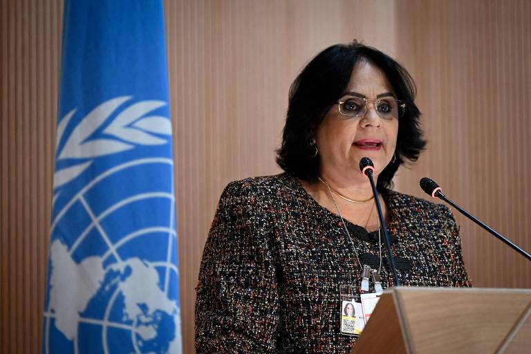 Damares Alves, então ministra dos Direitos Humanos, durante evento das Nações Unidas