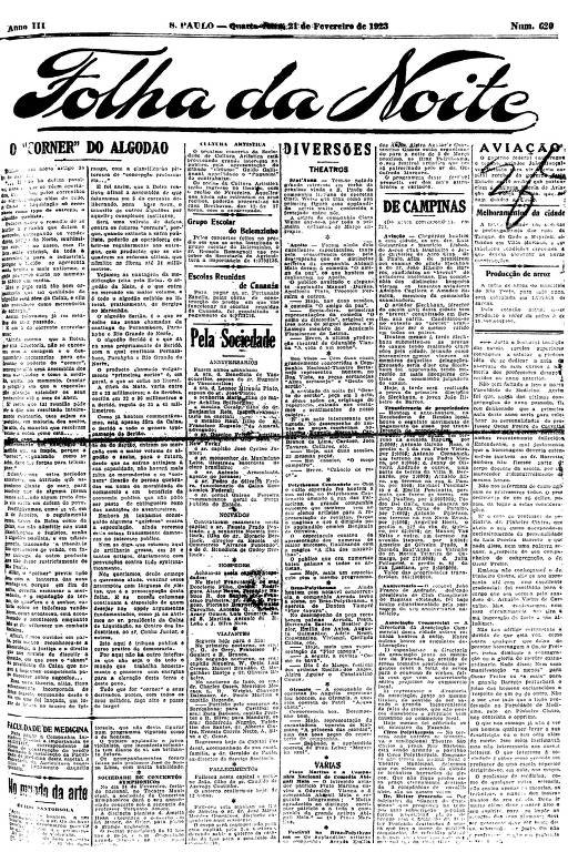 Primeira Página da Folha da Noite de 21 de fevereiro de 1923