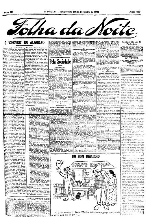 Primeira Página da Folha da Noite de 23 de fevereiro de 1923