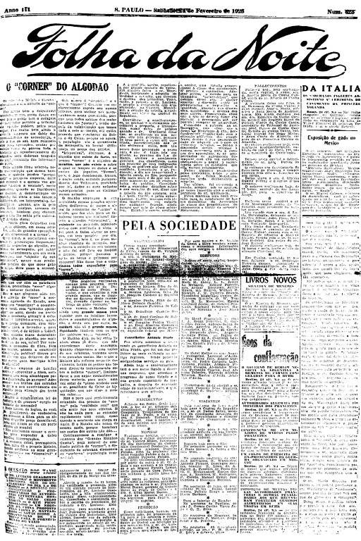 Primeira Página da Folha da Noite de 24 de fevereiro de 1923