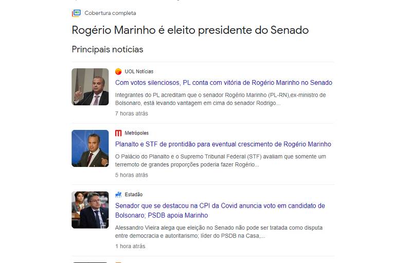 Erro do Google mostra Rogério Marinho como novo presidente do Senado