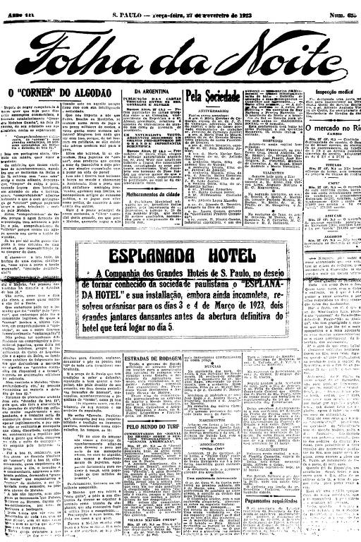 Primeira Página da Folha da Noite de 27 de fevereiro de 1923