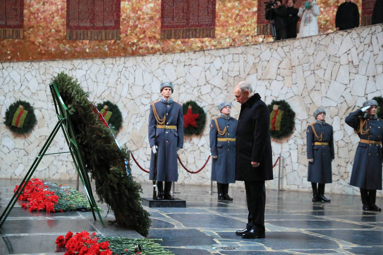 O presidente da Rússia, Vladimir Putin, durante cerimônia de 80 anos da Batalha de Stalingrado