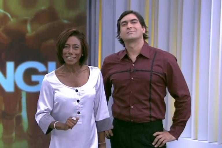 Glória Maria e Zeca Camargo no Fantástico, na primeira transmissão em HD da Globo, em 2007