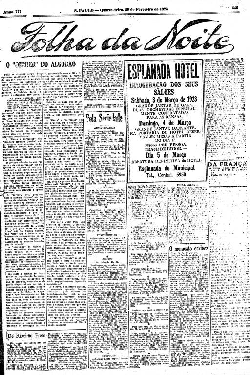 Primeira Página da Folha da Noite de 28 de fevereiro de 1923