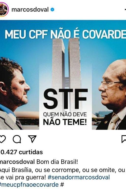 Veja posts do senador Marcos do Val contra o STF