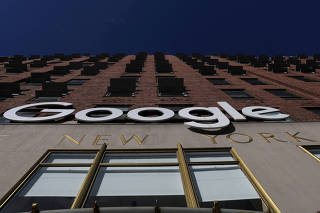 FILE PHOTO: A Google LLC logo is seen at the Google offices in the Chelsea section of New York City