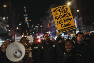 Protest following the release of videos showing Memphis Police officers beating Tyre Nichols, in New York