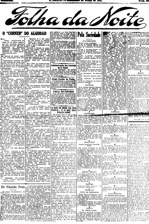 Primeira Página da Folha da Noite de 3 de fevereiro de 1923