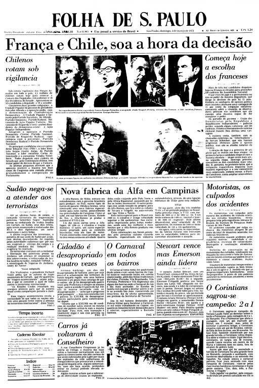 Primeira Página da Folha de 4 de março de 1973