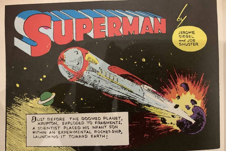 Quadrinho da explosão de Krypton no primeiro número (1939) de Superman