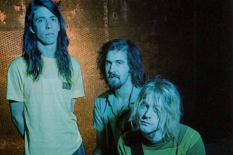 O trio Nirvana no dia da gravação do clipe de 'Smells Like Teen Spirit'