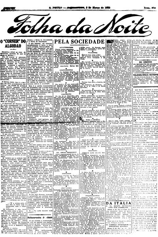 Primeira Página da Folha da Noite de 5 de março de 1923