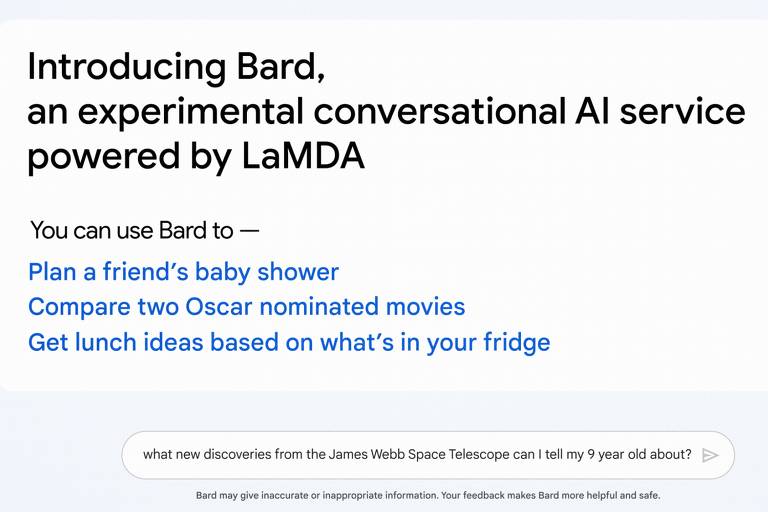 Interface do Bard, chatbot anunciado pelo Google nesta segunda (6)