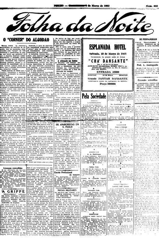 Primeira Página da Folha da Noite de 8 de março de 1923