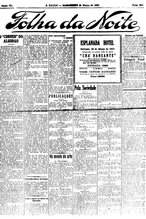 Primeira Página da Folha da Noite de 9 de março de 1923