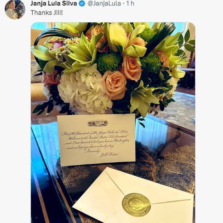 Janja agradece flores recebida da primeira-dama americana, Jill Biden