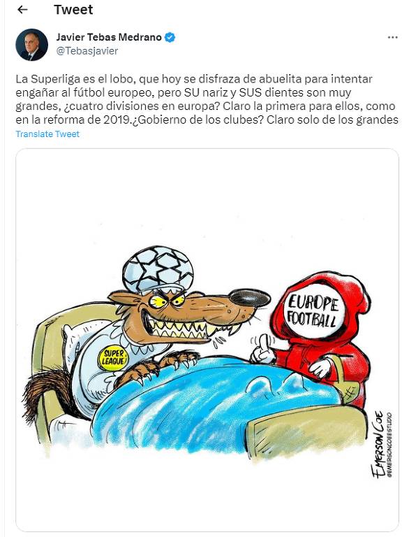 Post no Twitter de Javier Tebas, presidente de La Liga, o Campeonato Espanhol da Primeira Divisão