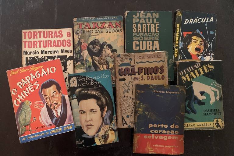 Livros de vários gêneros encontrados por Ruy Castro em visitas pessoais aos sebos