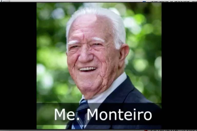 Homem de cabelos brancos com legenda "Me. Monteiro"