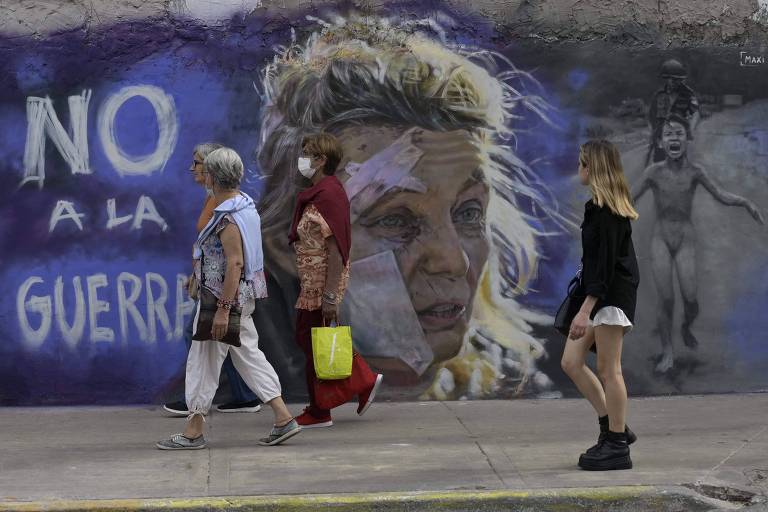 Mural em Buenos Aires em que se lê "não à guerra", em referência ao conflito entre Ucrânia e Rússia, em março de 2022