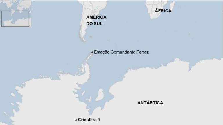Mapa da Antártida com  a localização do módulo brasileiro