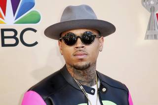 File photo of singer Chris Brown posing at the 2015 iHeartRadio Music Awards in Los Angeles