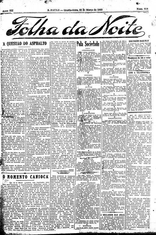 Primeira Página da Folha da Noite de 21 de março de 1923