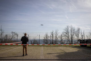 A drone to be supplied to Ukrainian troops is tested at a military facility in Luxembourg on Feb. 9, 2023. (Jim Huylebroek/The New York Times)