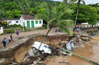 Aftermath left by severe rainfall in Ilhabela, Brazil