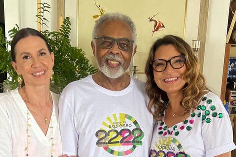 Flora Gil, Gilberto Gil e Janja no camarote Expresso 2222, no Carnaval de Salvador