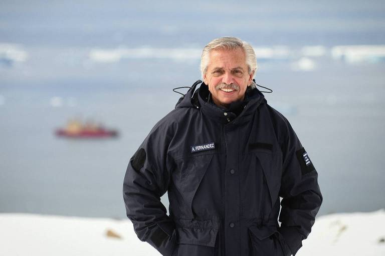 O presidente da Argentina, Alberto Fernández, em visita à Antártida