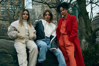Content creators Kaity Dennis, Riri Bichri and Celeste Polanco at Central Park in New York on Jan. 21, 2023. (Casey Steffens/The New York Times)