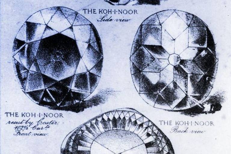 Ilustrações do diamante Koh-i-Noor que datam de cerca de 1860