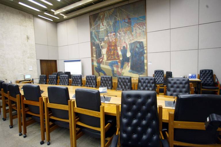 Sala de reuniões do Copom em 2004, após a mposse de Rodrigo Azevedo, então diretor de Política Monetario no Banco Central
