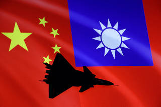 FILE PHOTO: Illustration shows airplane, Chinese and Taiwanese flags