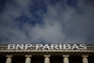 Logo of BNP Paribas on a bank building in Paris