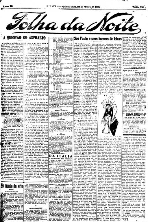 Primeira Página da Folha da Noite de 22 de março de 1923