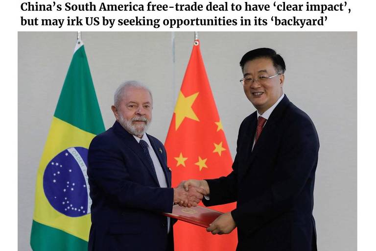 No SCMP, Lula com o embaixador Zhu Qingqiao, em reportagem sobre eventual acordo comercial