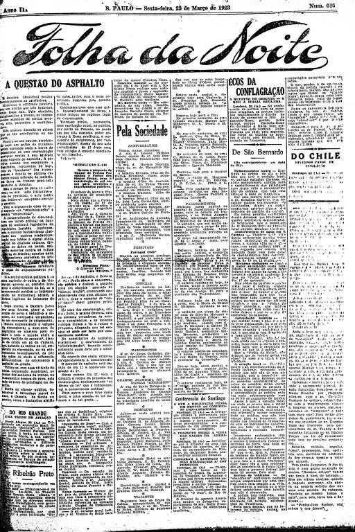 Primeira Página da Folha da Noite de 23 março de 1923