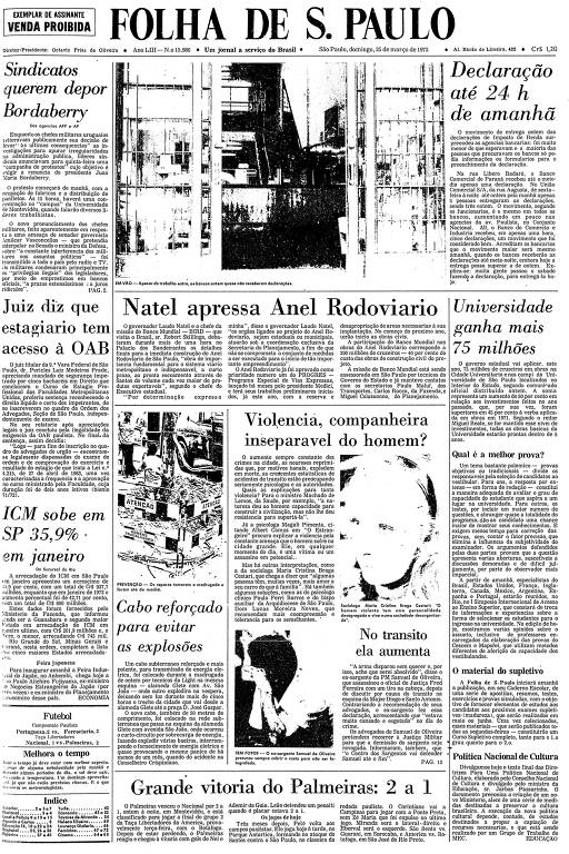 Primeira Página da Folha de 25 de março de 1973