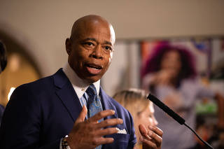 Mayor Eric Adams discusses New York CityÕs revamped mental health initiative, at City Hall in Manhattan, March 2, 2023. (Benjamin Norman/The New York Times)