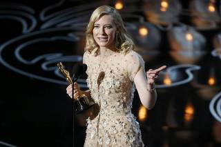 Blanchett speaks on stage after she won best actress for her work in 'Blue Jasmine