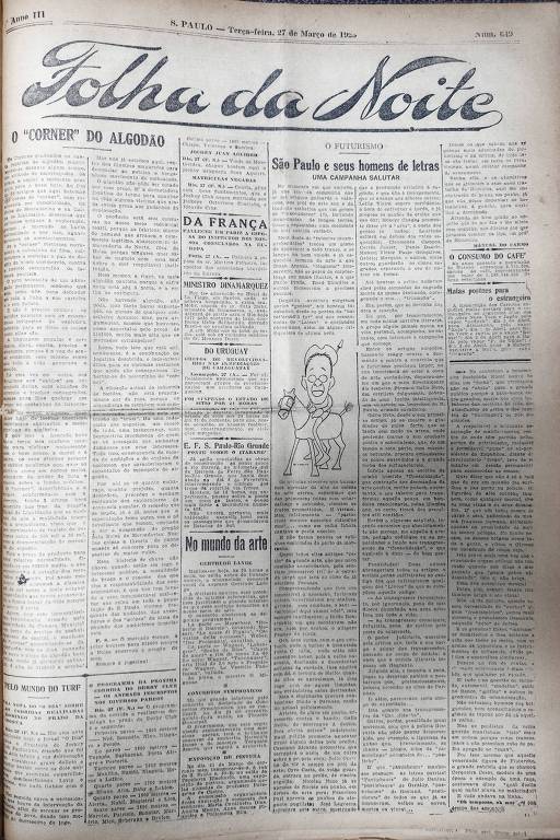 Primeira Página da Folha da Noite de 27 de março de 1923