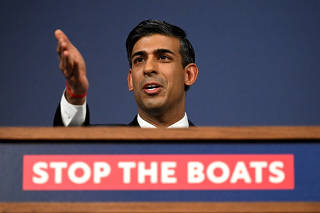 British Prime Minister Rishi Sunak speaks during a news conference in London