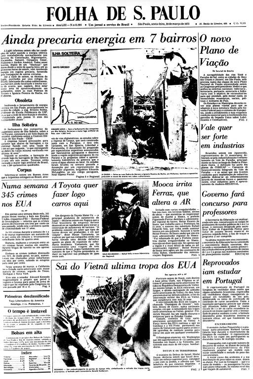 Primeira Página da Folha de 30 de março de 1973