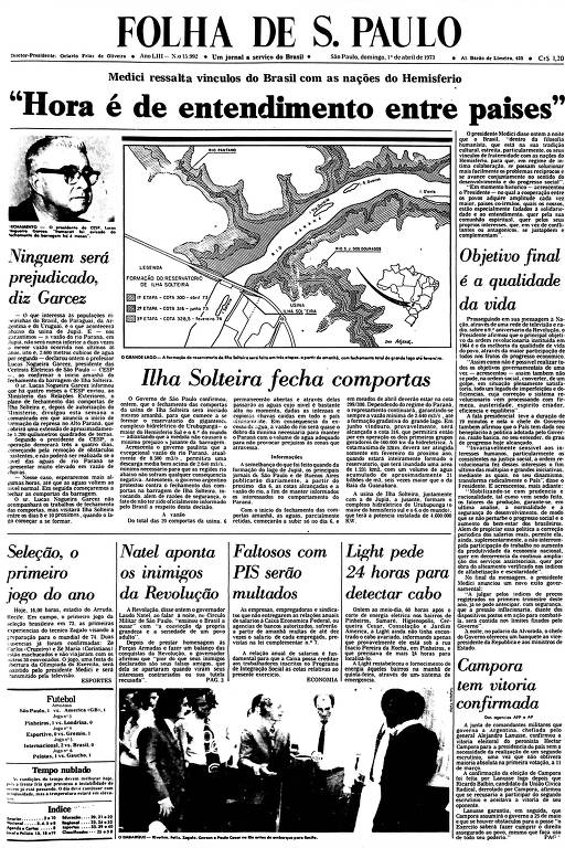 Primeira Página da Folha de 1º de abril de 1973